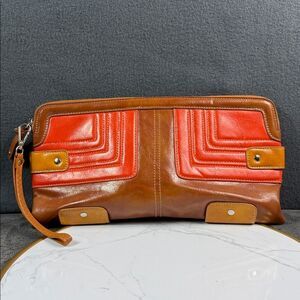 Candie’s Brown Soft Leather Teal lined Clutch Y2K 90’s Vintage Bag Purse